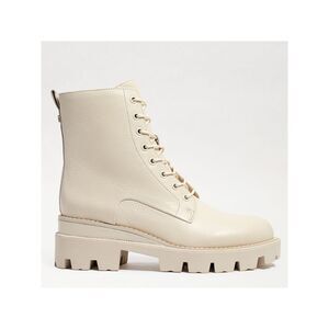 NWT SAM EDELMAN Womens Ivory Lue Toe Block Heel Leather Combat Boots 6.5 M